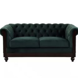 Dark Green Velvet 2-Seater Loveseat Sofa 