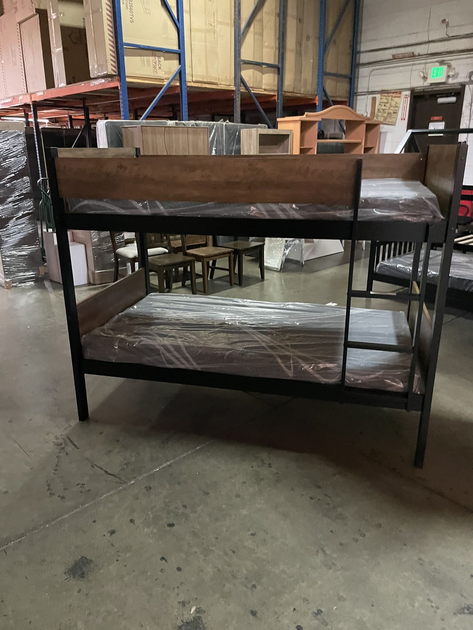 Twin 2 tone bunk bed. Available in espresso & white. Assembly required. Assembly not included. Tax included. Free local delivery. Bunk bed only-$280