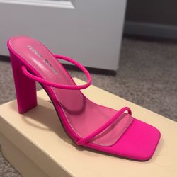 Hot Pink Square Toe Two Strap High Heeled
