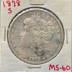 1878-S Morgan Dollar US Silver Coin Uncirculated Rare Vintage Antique Toning