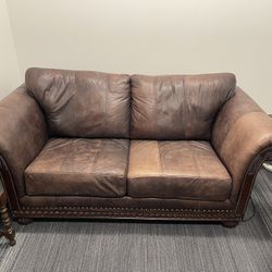 Brown Leather Coach And Love Seat