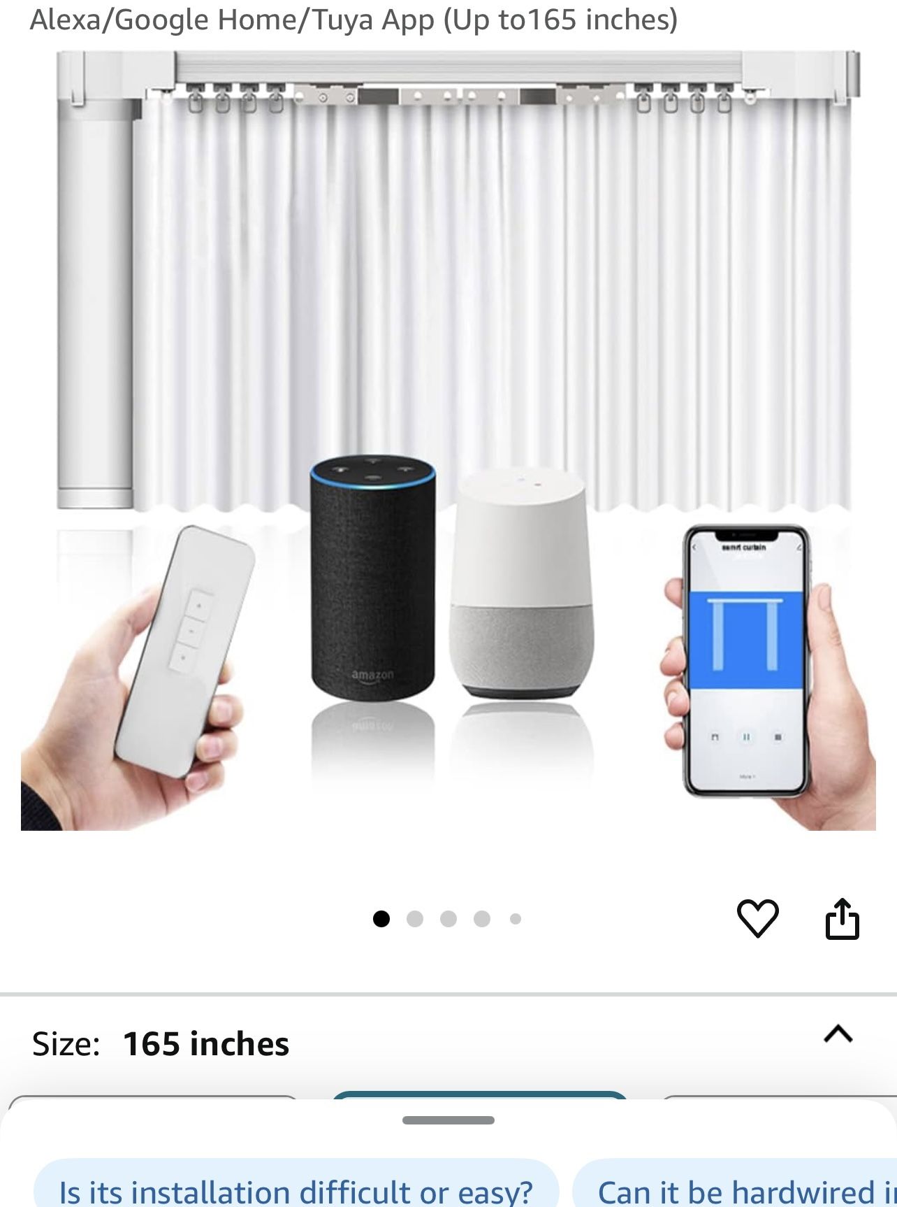 CHSHN Electric Smart Curtains System, Automatic Curtain Opener, Motorized Alexa Google Home 165 in
