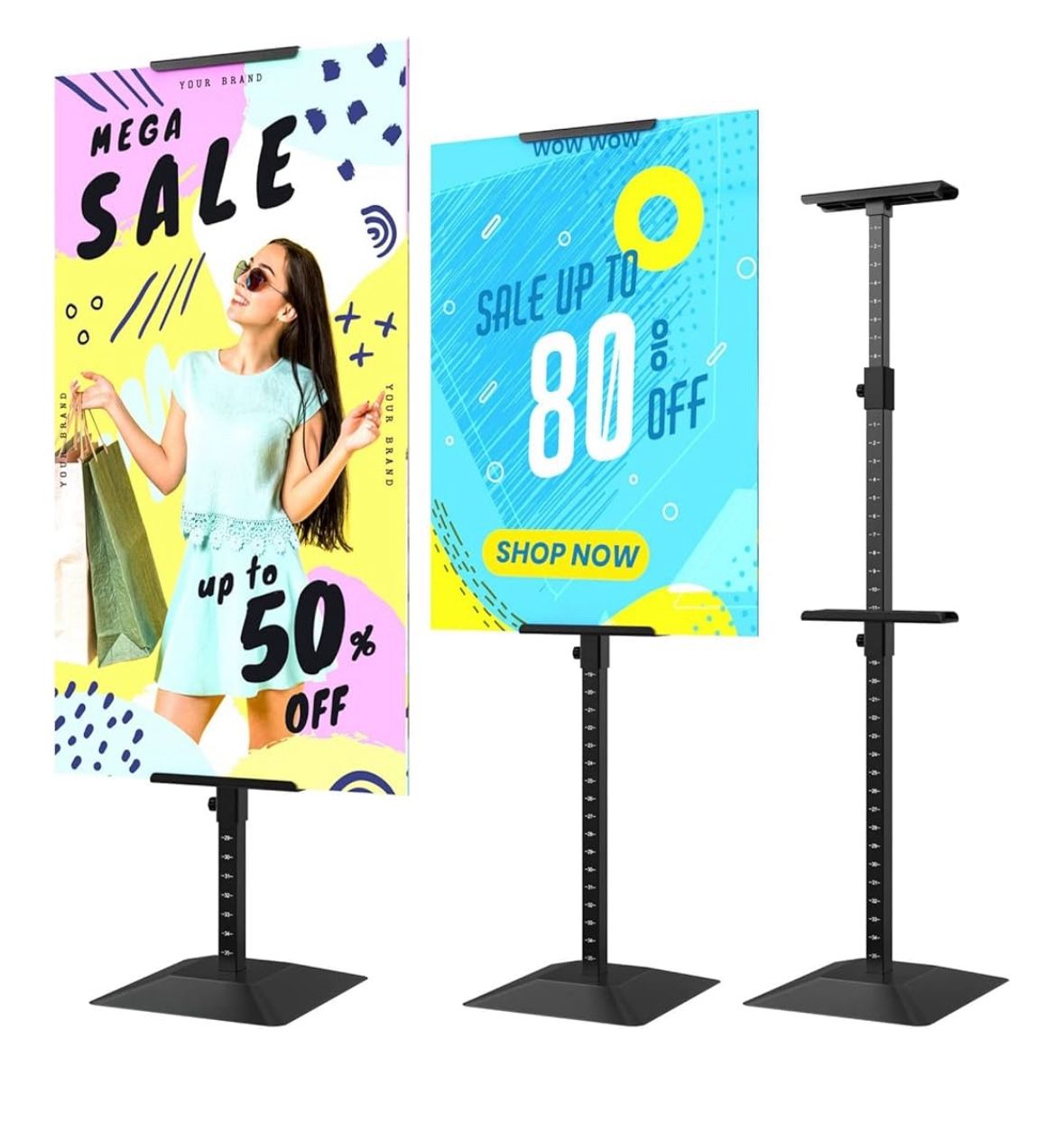 Poster Banner Stand For Display, Floor Standing Sign Holder, Double Sided Card Slot. Adjustable Up To 75 Inches