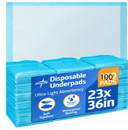 Medline Disposable Adult Bed Pads for Incontinence, Furniture, or Pets, Medium, Light Absorbency, 23 x 36in,@B13-267
