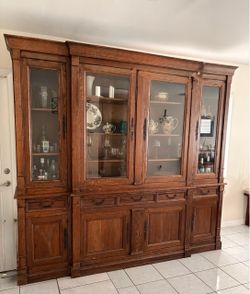 Large Wood China Cabinet with Glass Doors