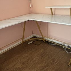 L Shaped Desk Marble Design Shelf
