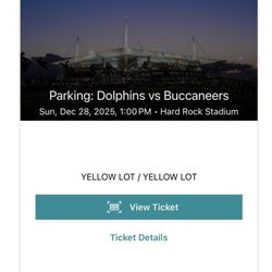 Miami Dolphins Yellow parking Pass Tampa bay Bucs Buccaneers 12/28