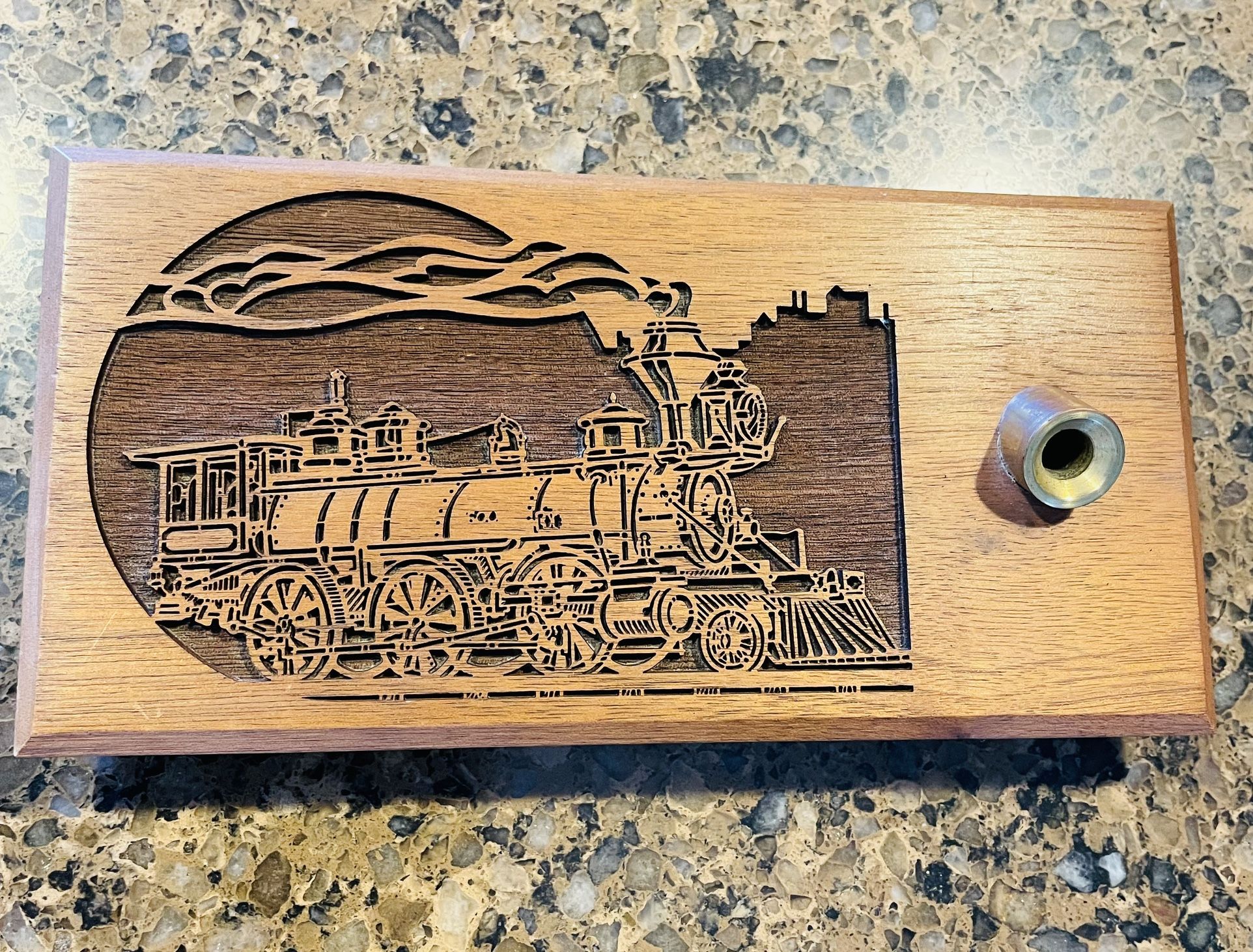 Vintage Engraved Steam Train, Pen Holder