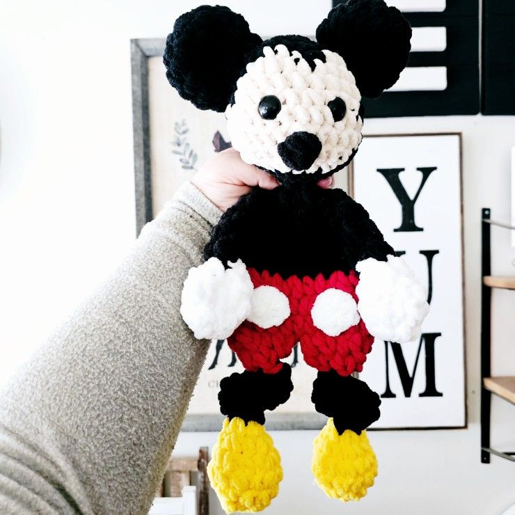 Crochet Mickey Mouse Plushie Snuggler Stuffed Animal Toy