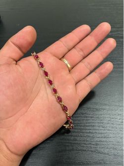 10K Bracelet Synthetic Ruby 7.5 Inches