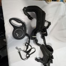 HEAD Medium Dog Harness and Retractable Leash Set Black Adjustable