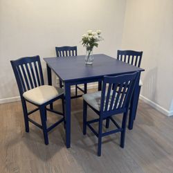 Modern Navy Blue Counter-Height Dining Table Set – 4 Chairs
