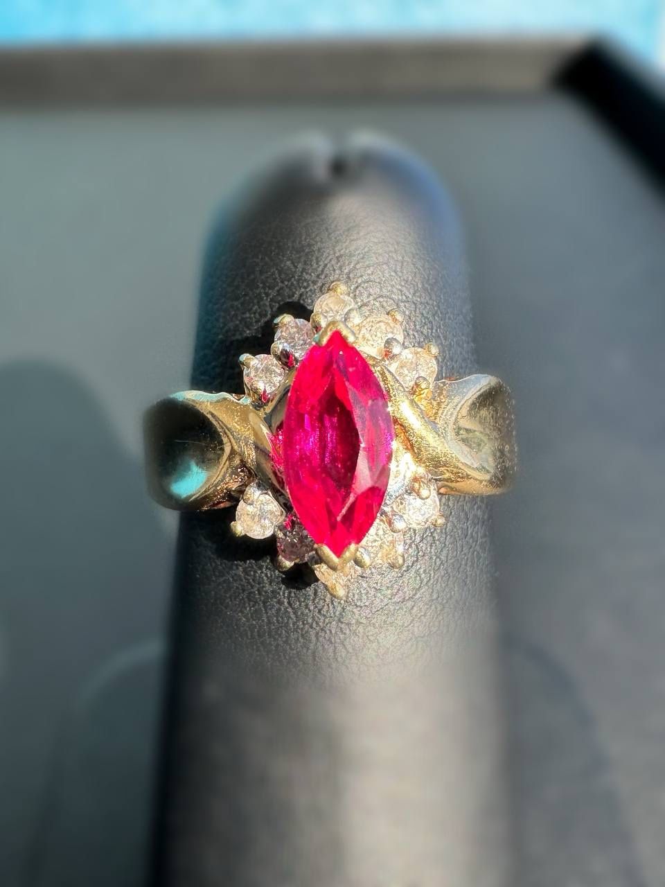 14k solid yellow gold 0.25CTW Diamond 0.5CT Ruby lady’s ring size 5