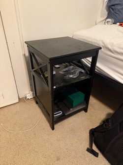 Black Wood Nightstand with Open Shelves