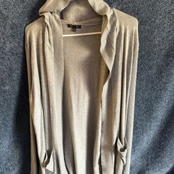 Grey Hoodie Cardigan With Pockets 