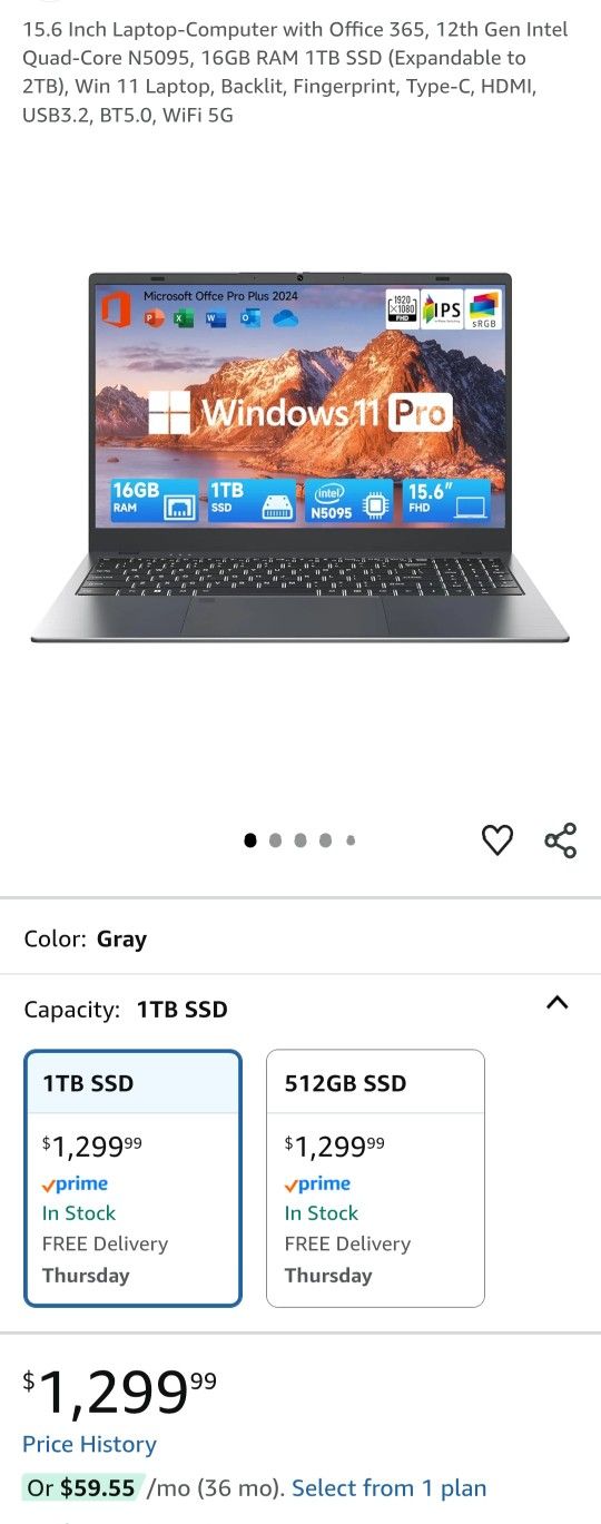 15.6 Inch Laptop-Computer with Office 365