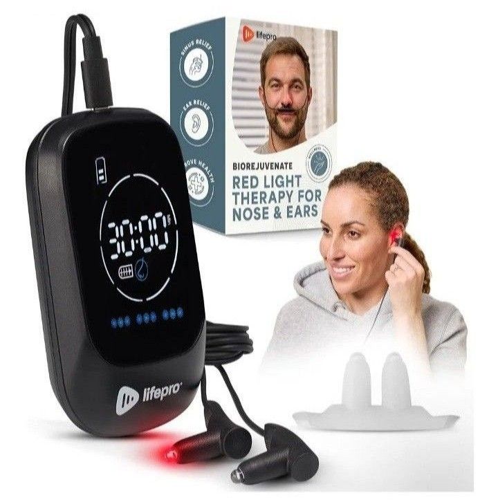 Lifepro Red Light Therapy Device for Nose & Ears, Rechargeable Near Infrared Nasal Therapy for Sinus and Ear Pain Relief, Effective Red Light Solution