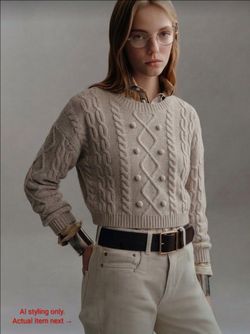Altar'd State Cable Knit Pom Pom Sweater Size L
