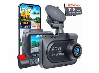 ROVE R2-4K Dual Dash Cam Front and Rear, STARVIS 2 Sensor, Free 128GB Card