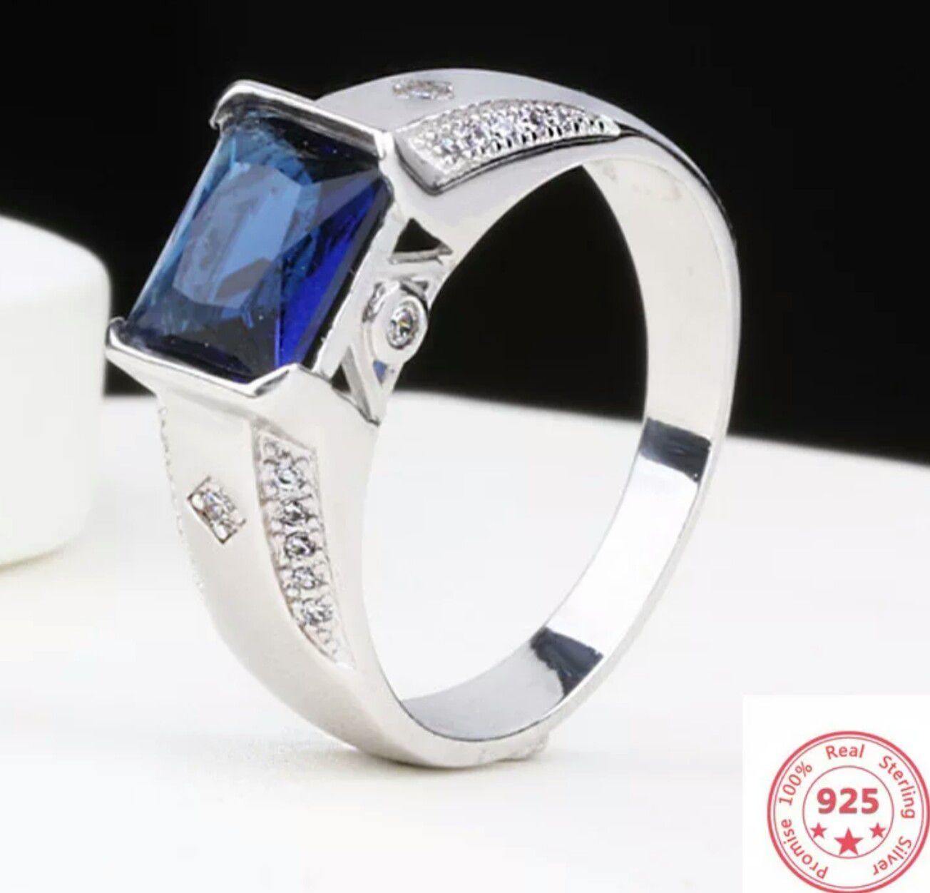 925 Sterling Silver Sapphire Ring for Men