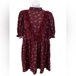 NWT Eloquii Elements Plus Size Burgundy Purple Floral Mock Neck Dress size 24