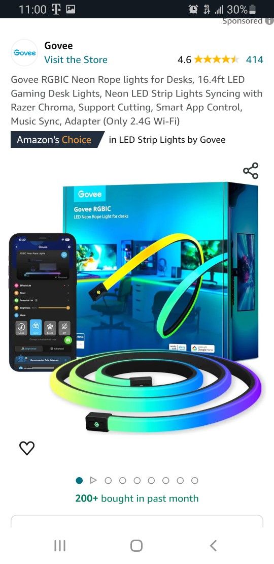 Govee Neon Light Strip Da Tavolo Per Gaming - 3 Metri, 20 LED, Controllo Touch E App, Colori Millioni, Design Contemporaneo