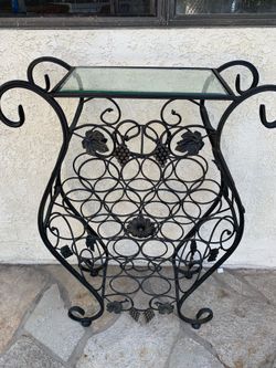 Heavy Duty Wrought Iron Wine Holder with Glass Top