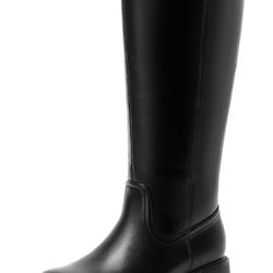 CouieCuies Women's Knee High Boots Black Tall Boot Lug Sole Shoes Below the Knee Comfortable Chunky Platform Dressy Boots Zipper