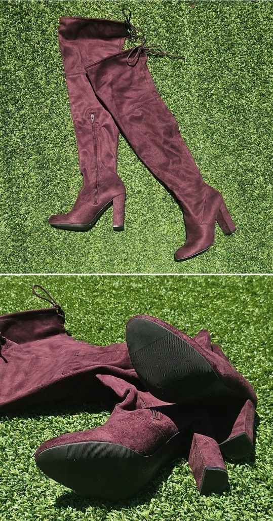 Over The Knee Burgundy Boots, Size 10