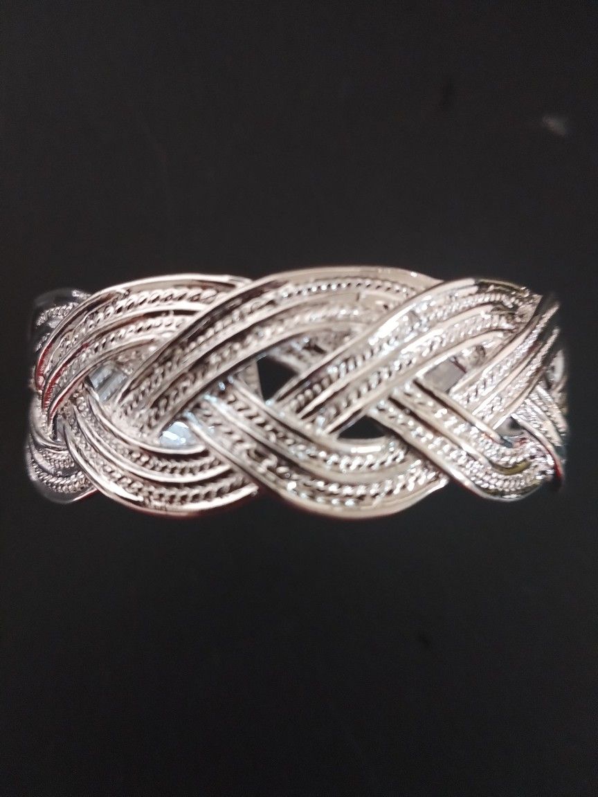 924 Sterling Silver Stamped Overlay Cuff Bracelet