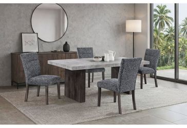 Elevate your dining experience with the modern dining set features cement look top W/Grey Chairs