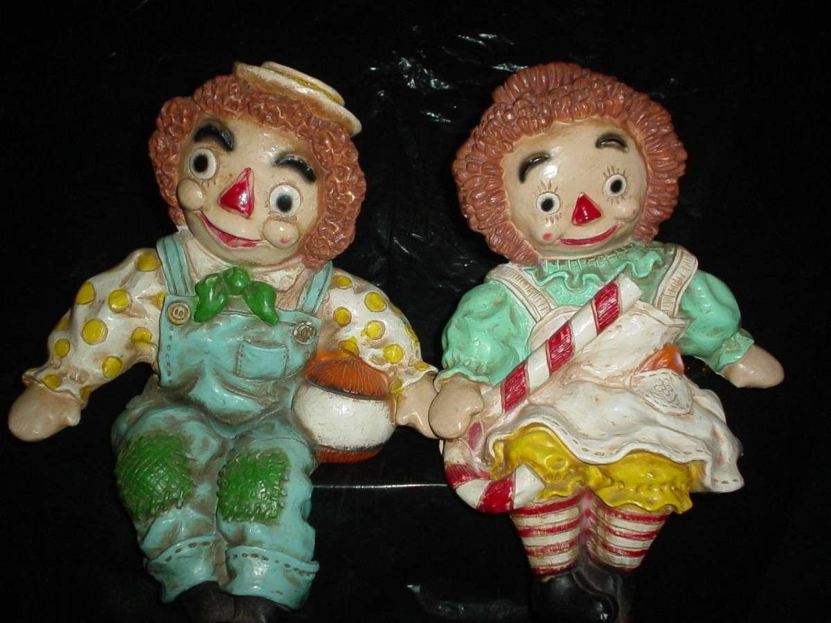 Raggedy Ann & Andy Vintage Antique Clown Circus Home Decor From 60's