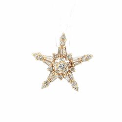 Woman’s Ladies 14k Yellow Gold Baguette and Round Diamond Star Pendant .75” Inch GP3139917