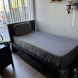 Twin Size Bed-frame; Color dark brown.