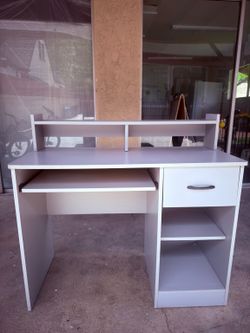 White Computer Desk with Shelf and Drawer