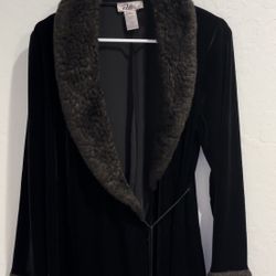 Vintage Patra Black Velvet Faux Fur Trim Jacket – Size 12
