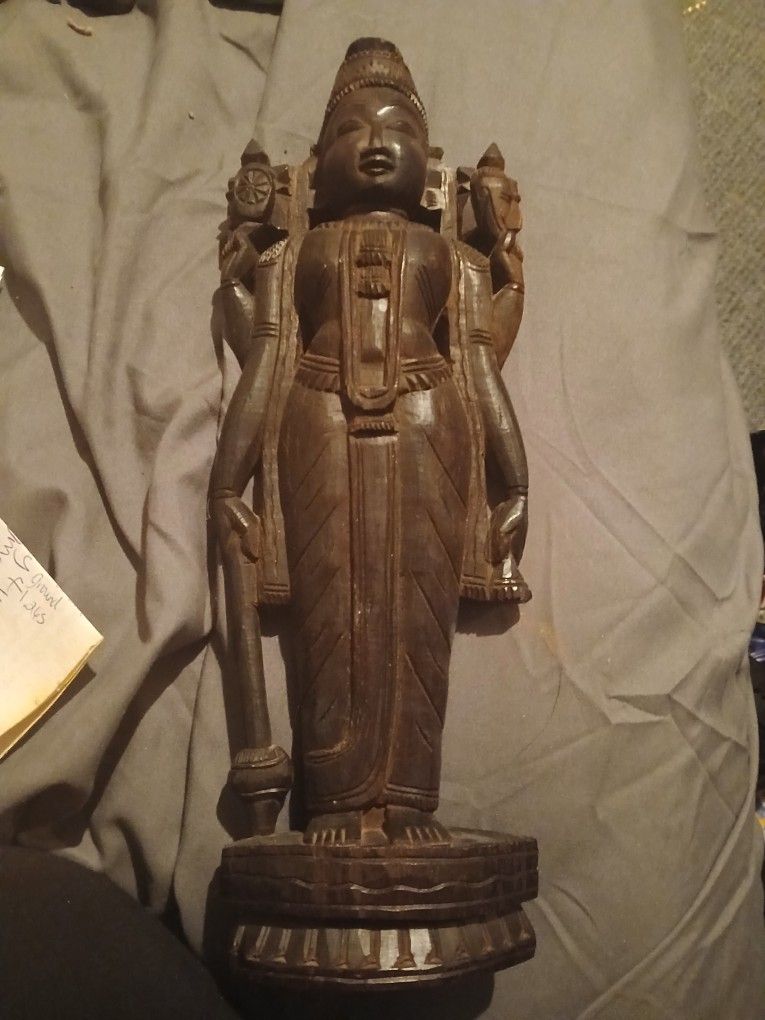 Vintage Asian Wooden Statue Of Goddess