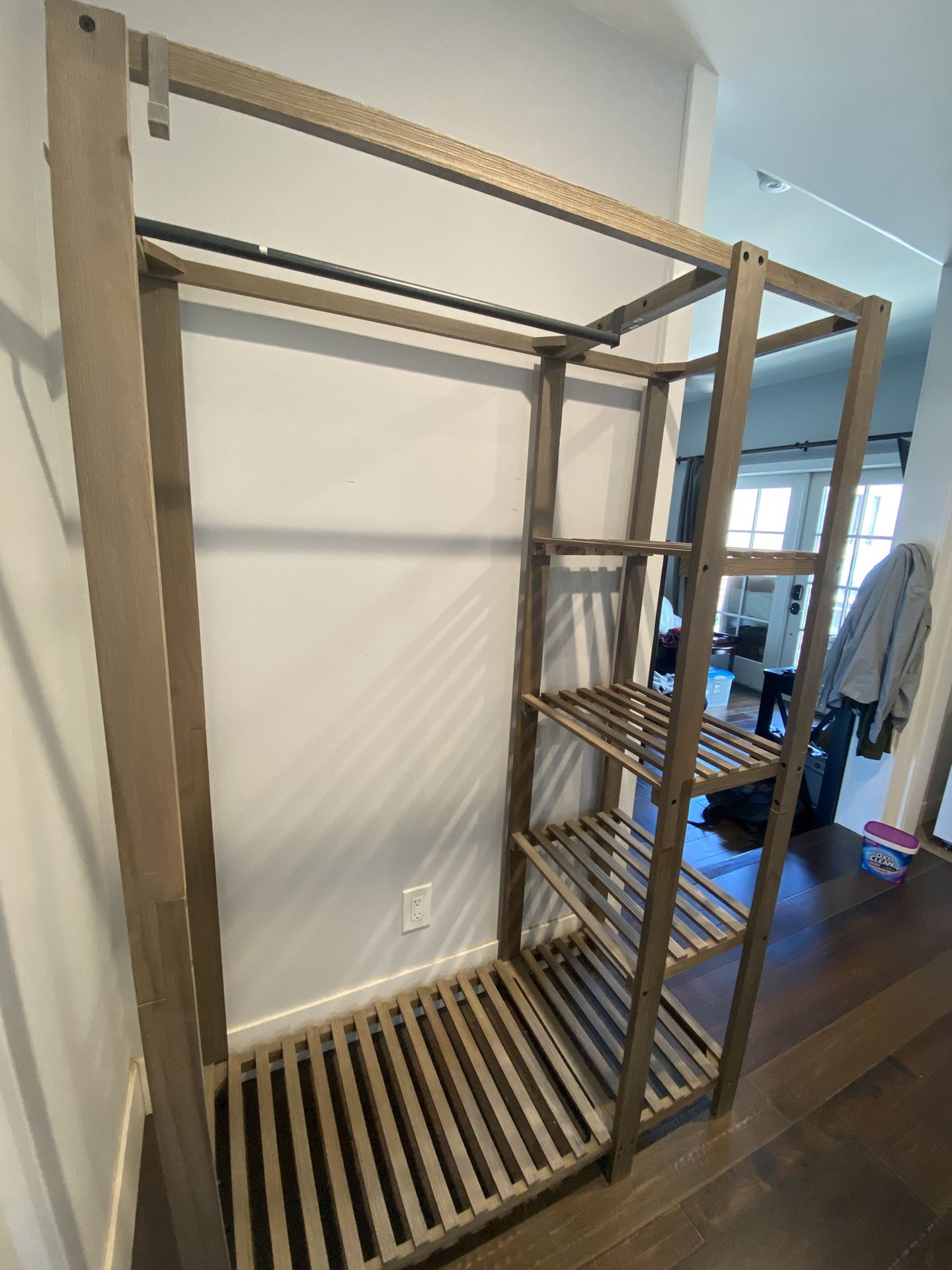Wooden Wardrobe Closet Organizer W/ Hanging Rack