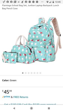 Flamingo backpack lunch back and pencil holder three-piece set