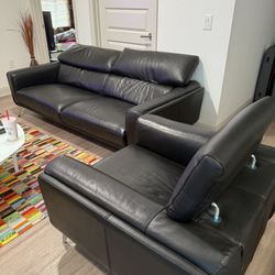Black Leather Sofa and Chair Set