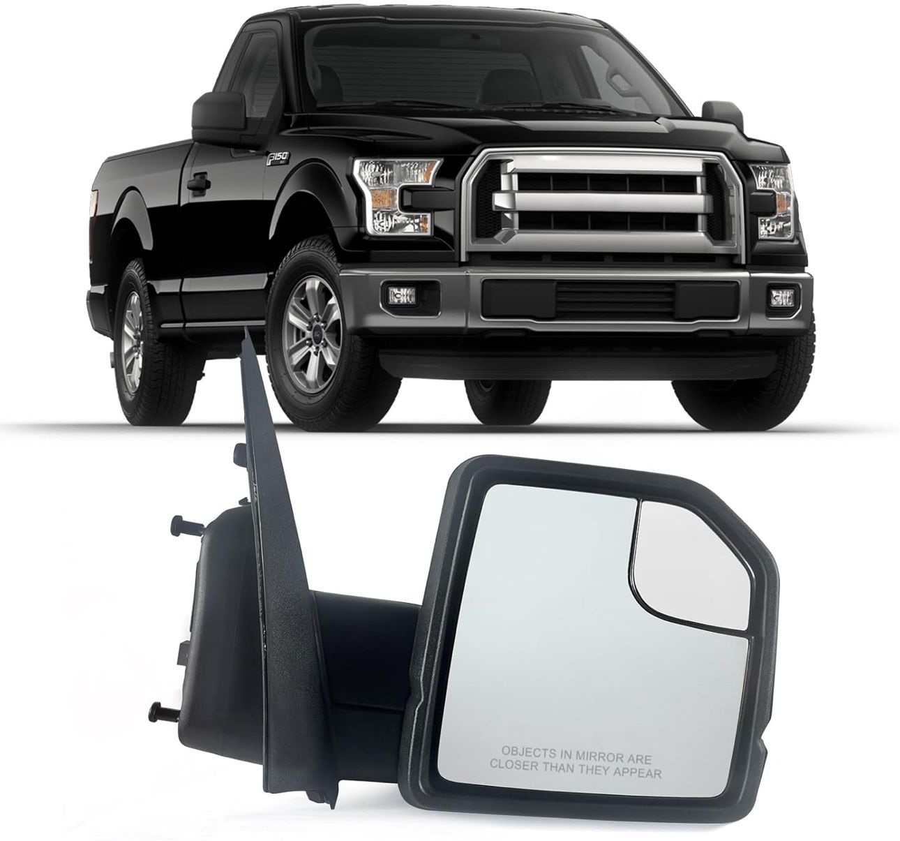 Right Passenger Side Door Mirror with Blind Spot Glass Power Fits 2015-2020 Ford F150 Without Turn Signal Light Non-Heated (3Pins) Replaces: FL3Z1768