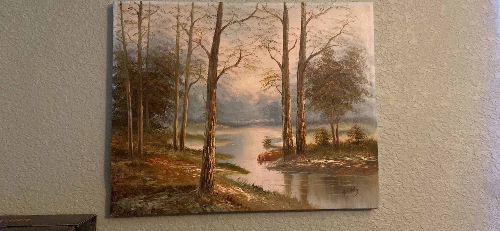 Lakeside Oil Painting By H. Hailey
