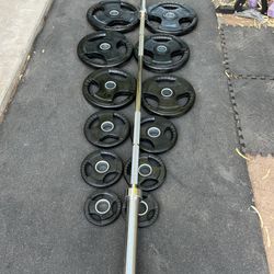 245lb Olympic Rubber Coated Plate Set With Bar 7 Ft 45lbs