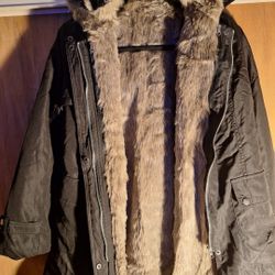 Hooded Black Foux Fur Coat