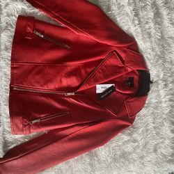 ANNA RED FAUX LEATHER JACKET