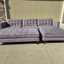 2 Piece Tuft Gray Sectional Sofa W/ Ottoman- Free Delivery 