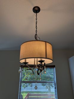 Drum Shade Chandelier with Crystal Drops