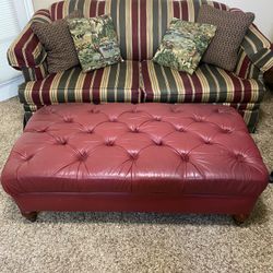 Red (garnet) Leather Tufted  Ottoman