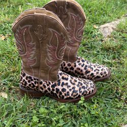 Roper Little Kids 2M Tan Shaft With leopard Print Cowboy Boots