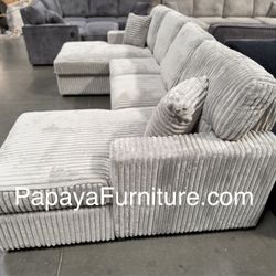 120” Large sectional, Sectional sofa With Pull-out Bed, Sofabed, Sofa Bed, Sectional Couch, Corduroy Sectional,Plush Sectional Large Couch, Gray Sofa 